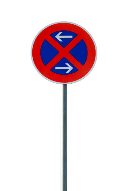 No parking traffic sign with right and left arrows on white background No parking traffic sign with right and left arrows on white background street name sign stock pictures, royalty-free photos & images