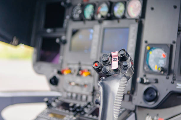 Cyclic stick in the cockpit of a helicopter