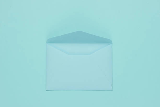 istock Open Envelope blue pastel color. Flat lay mockup for valentines day, wedding or birthday. Top view 1216424181