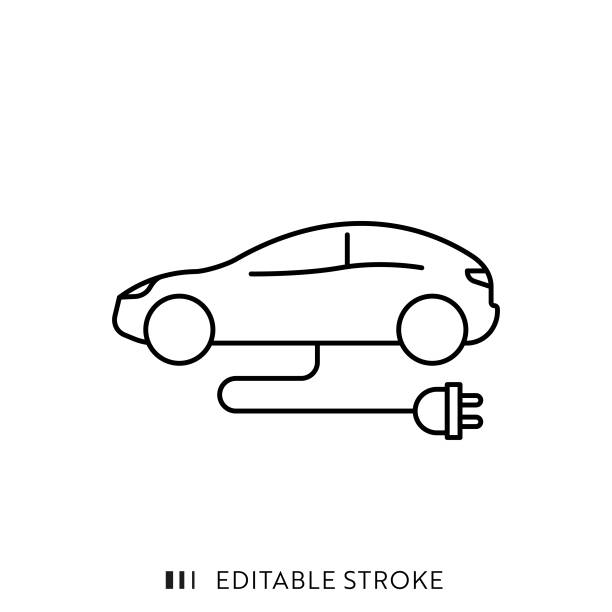 編集可能なストロークとピクセルパーフェクトを持つ電気自動車のラインアイコン。 - 257点のイラスト素材／クリップアート素材／マンガ素材／アイコン素材