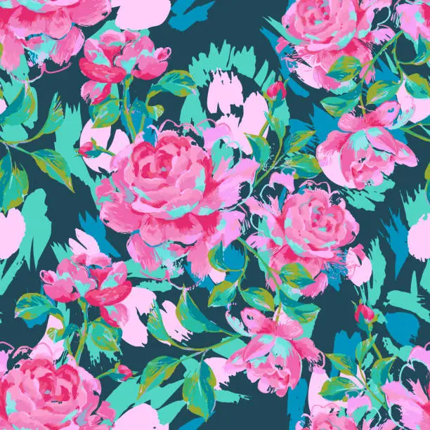 Vector illustration of seamless pattern made of large roses