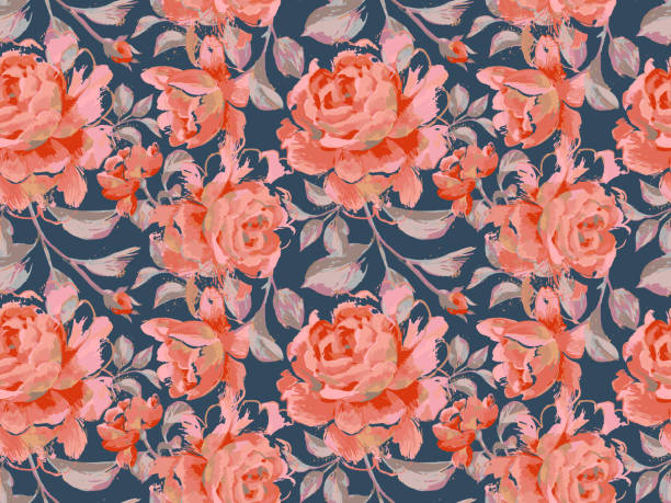 bezszwowy wzór wykonany z dużych róż - floral pattern pattern silk wallpaper stock illustrations