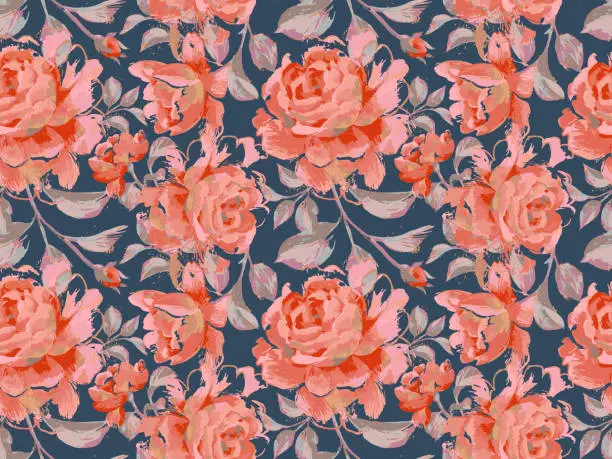 Vector illustration of seamless pattern made of large roses