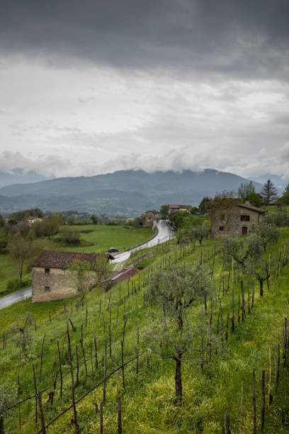 Toscany landscape with dark skies stock photo