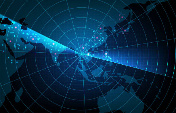 未来的な技術の抽象的な背景は、インターフェイスをターゲットにインターフェイスhudアジア太平洋地図、ハイテクスクリーンコンセプトをスキャン - 電波探知機点のイラスト素材／クリップアート素材／マンガ素材／アイコン素材