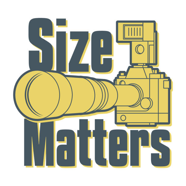 größe zählt. professionelle kamera mit großem und langem zoom oder teleobjektiv - medium format camera stock-grafiken, -clipart, -cartoons und -symbole
