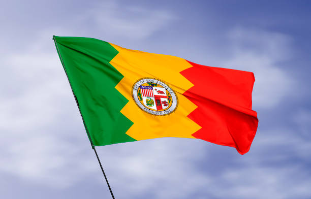 istock Los Angeles city flag with ripple effect animation 1216428671