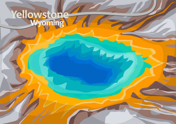 The Grand Prismatic Spring in Yellowstone National Park The Grand Prismatic Spring in Yellowstone National Park, largest hot spring in the United States, and the third largest in the world, Wyoming, United States, vector illustration midway geyser basin stock illustrations