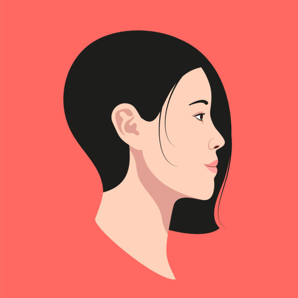 bildbanksillustrationer, clip art samt tecknat material och ikoner med asiatisk kvinna profil porträtt avatar på röd bakgrund. vektorillustration. - mature women model