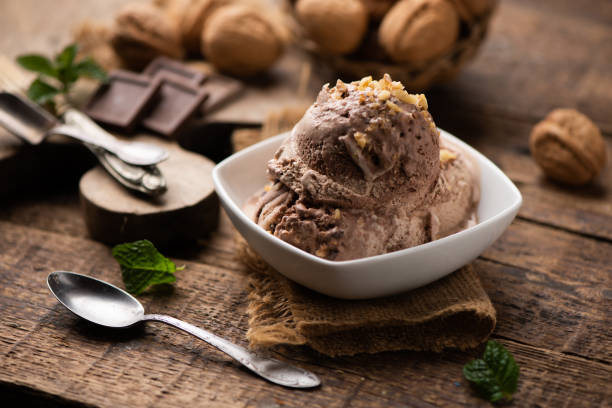 istock Scoops of Chocolate and Vanilla Ice Cream on Plate 1216435276