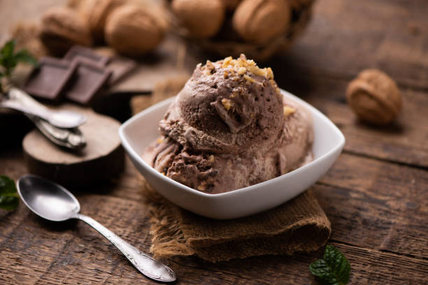 istock Scoops of Chocolate and Vanilla Ice Cream on Plate 1216435585