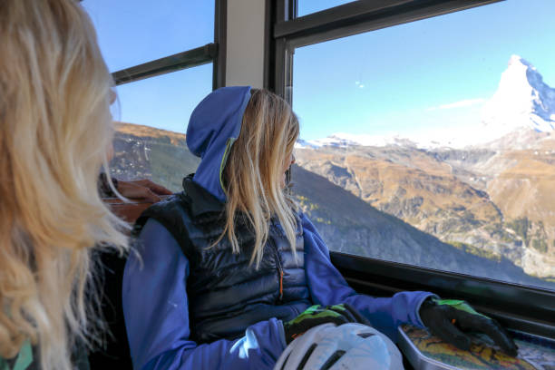 istock Female mountain bikers look out train window 1216439139