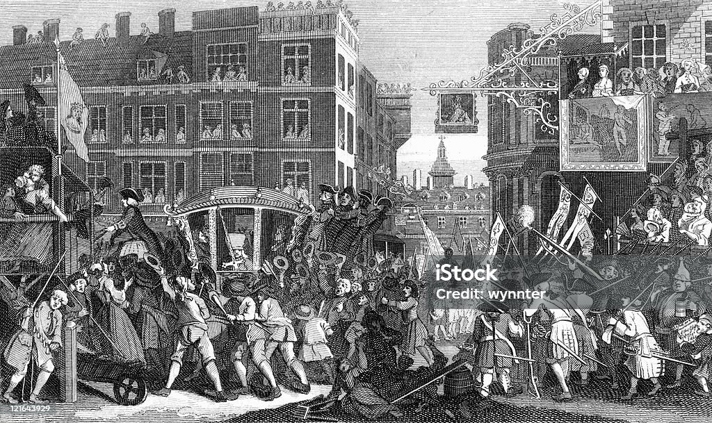 18. Jahrhundert Parade und Feiern, politische Comic vom Hogarth - Lizenzfrei Allegorie Stock-Illustration