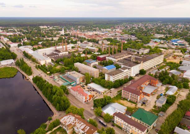 Panoramic aerial view of  city of Gus-Khrustalny, Vladimir region Panoramic aerial view of  city of Gus-Khrustalny, Vladimir region, Russia vladimir russia photos stock pictures, royalty-free photos & images