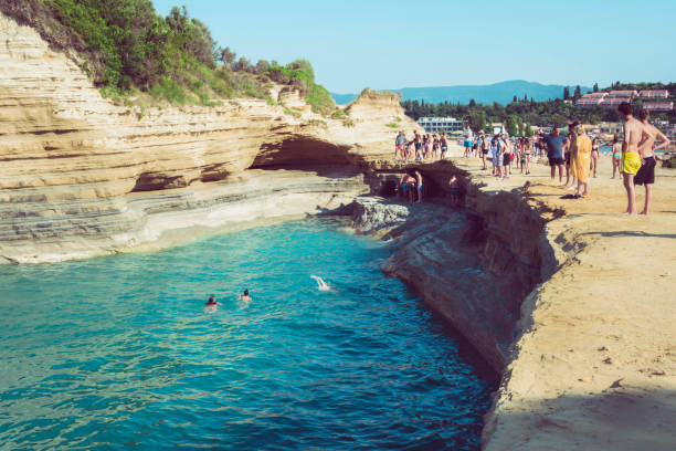Beautiful landscape with cliffs popular Canal of Love (Canal d'Amour) on the island of Corfu, Greece. tourist attractions. amazing charming place.