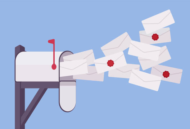 mailbox-post voller briefe und spam-informationen - mailbox mail symbol box stock-grafiken, -clipart, -cartoons und -symbole