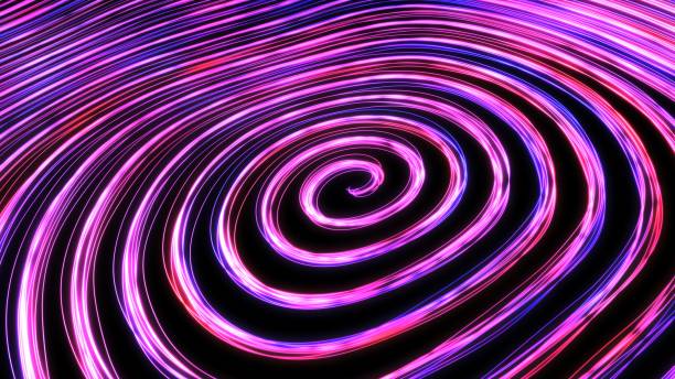 istock Glowing Neon Light Line Trails Rotate Spin in Spiral Vortex Swirl - Abstract Background Texture 1216444804