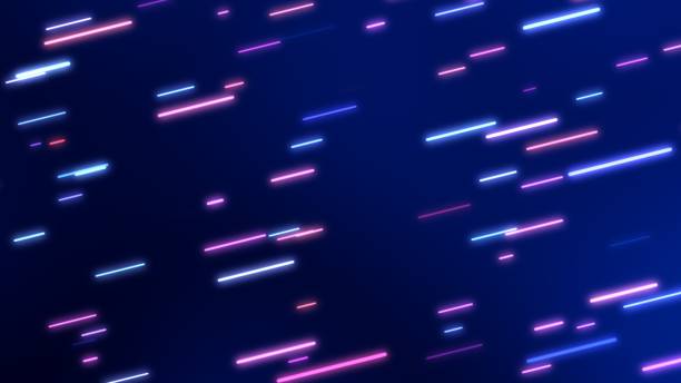 rounded glowing neon multicolored line streaks rising upward angle - abstract background texture - blue streak lights imagens e fotografias de stock
