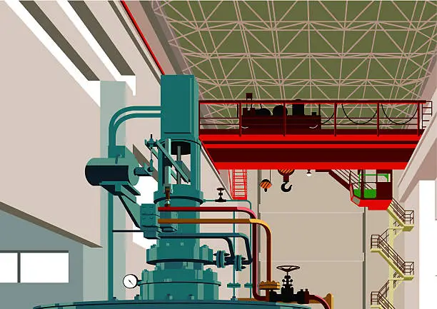 Vector illustration of factory with machine