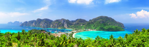 istock Panoramic view at viewpoint of beautiful tropical Phi Phi island. 1216445699