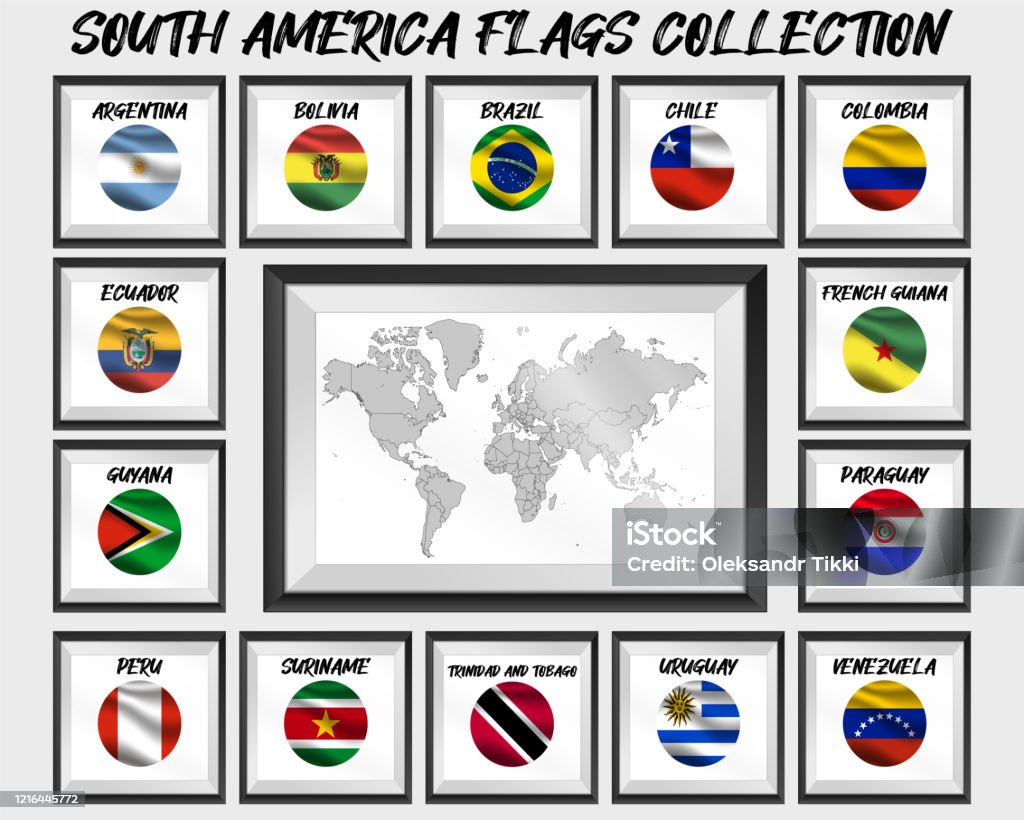 Bộ Cờ Quốc Gia Nam Mỹ Trên Nền Bản Đồ Thế Giới Argentina Bolivia ...
