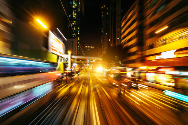 istock Motion Speed Light Tail with Night City Background 1216445890