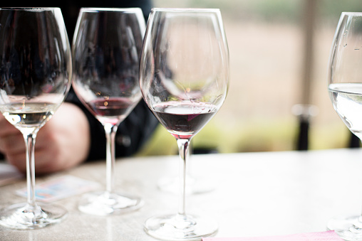 Wine glasses for wine tasting over counter