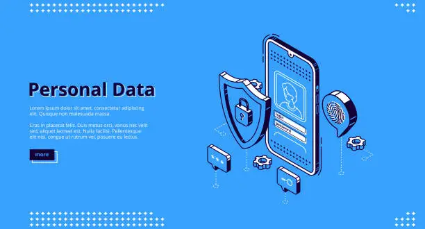 Vector illustration of Personal data isometric landing page online access