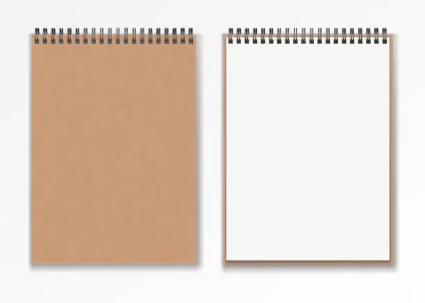 Vector illustration of Realistic  Blank   vertical  closed  realistic spiral notepad  mockup set .