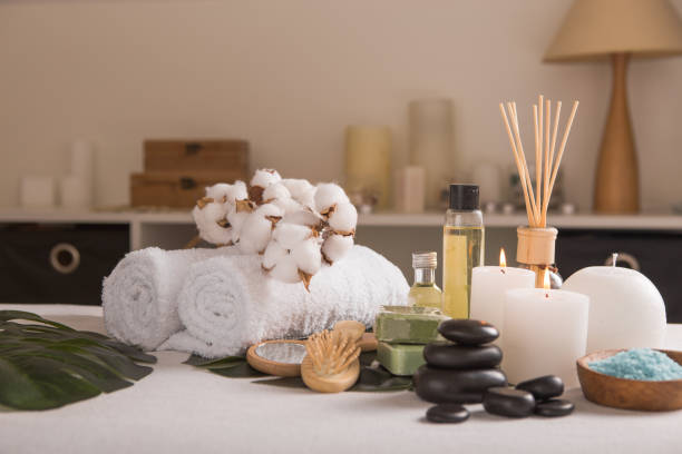 istock Zen and relax concept. Spa composition  with treatment on  light background - space for text 1216449059