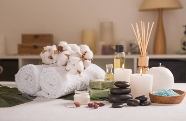 istock Zen and relax concept. Spa composition  with treatment on  light background - space for text 1216449073