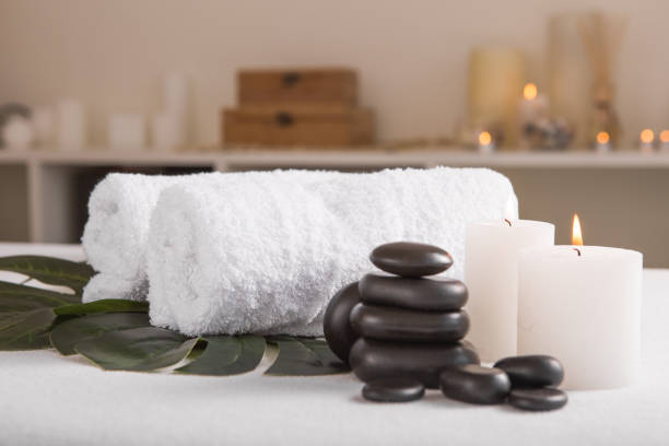 istock Zen and relax concept. Spa composition  with treatment on  light background - space for text 1216449093