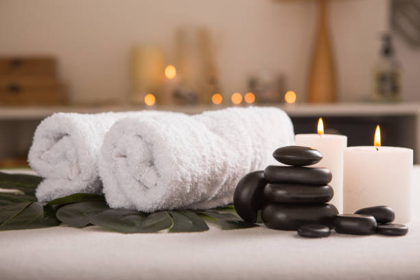 istock Zen and relax concept. Spa composition  with treatment on  light background - space for text 1216449748