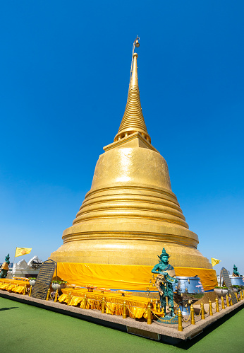 Bangkok, Thailand - January 27,2020: The Golden Mount is a part of Wat Saket temple in Bangkok, Thailand.