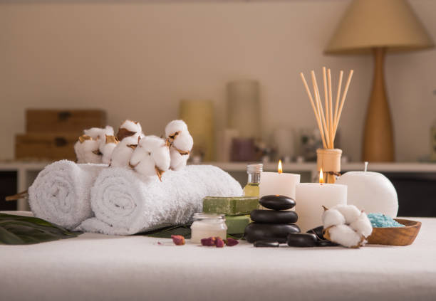 istock Zen and relax concept. Spa composition  with treatment on  light background - space for text 1216449870
