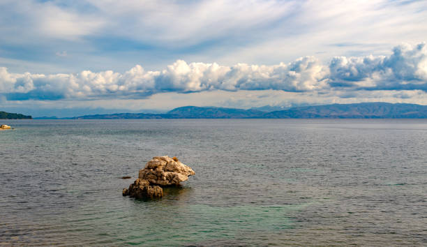 Beautiful beach with turquoise waters at Corfu island, Greece..