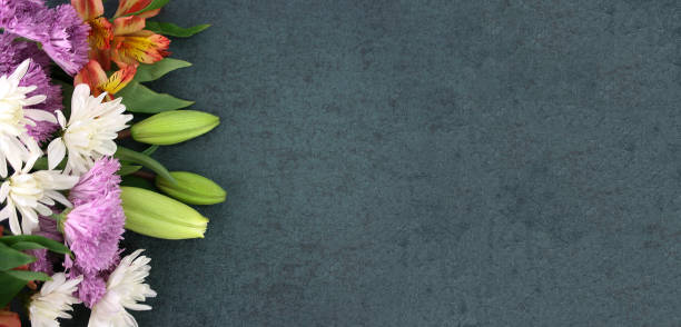 istock Beautiful Colorful Spring Flowers Bouquet Over Blackboard Texture Dark Background With Copy Space, Widescreen 1216451431