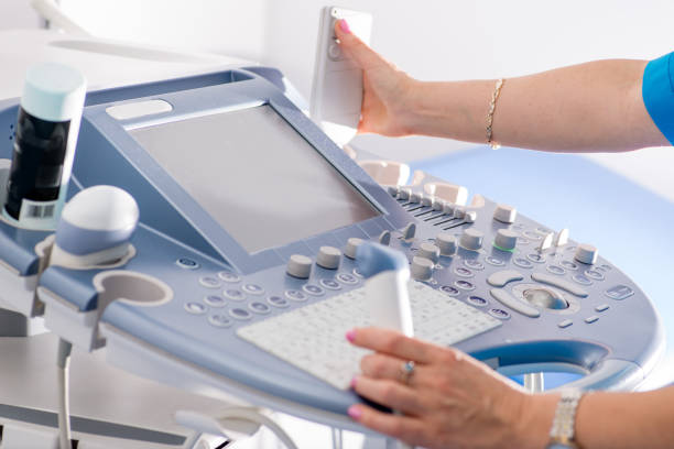 medical ultrasound scanner close-up. Doctor makes ultrasound diagnosis stock photo