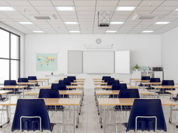 空のスクール形式 - blackboard classroom education desk ストックフォトと画像