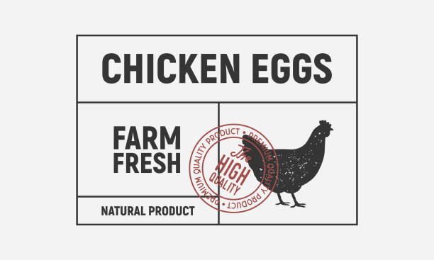 Chicken eggs vintage label. Old label with Hen silhouette. Trendy minimal design. Label, tag, logo, card template. Vintage sticker. Vector illustration Vector illustration meat silhouettes stock illustrations