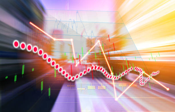 istock Finance Stock market with abstract light trials background. Index graph chart 1216466405