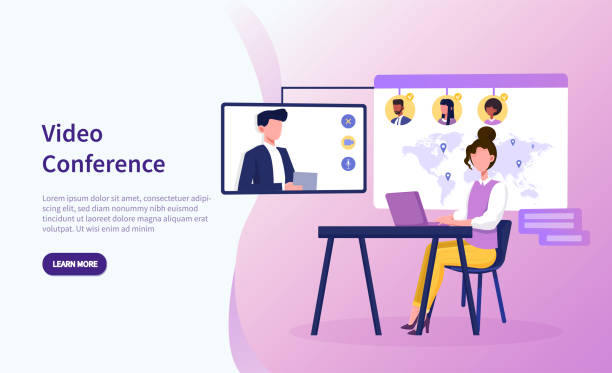 Video conference theme and people in online call Illustrated video conference theme and people in online call. Vector illustration flowchart symbols programming stock illustrations