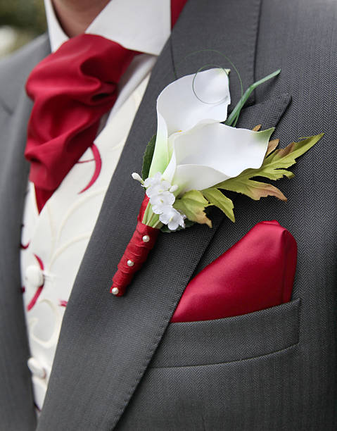istock Groom or Best Man Silk Lily Button Hole Flower 121646739