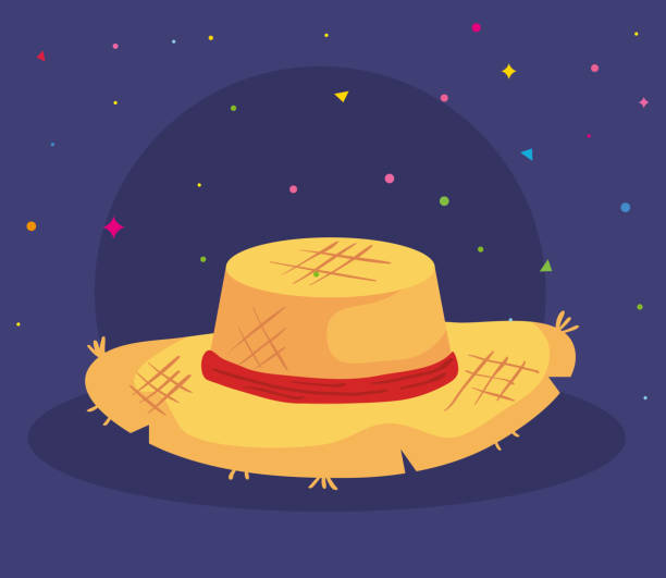 ilustraciones, imágenes clip art, dibujos animados e iconos de stock de sombrero mimbre con iconos de cinta - sombrero de paja