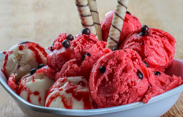 istock Delicious strawberry and vanilla ice cream made up 1216475228