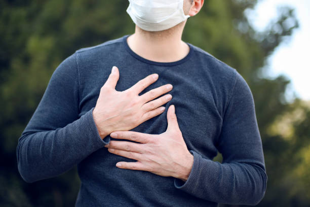 Man with lung pain stock photo
