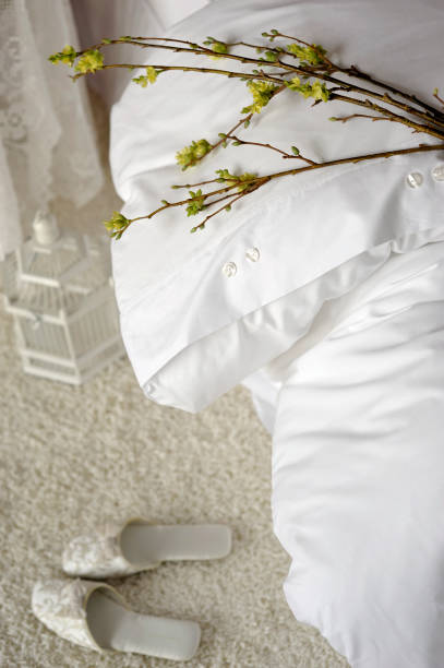 conjunto de folhas brancas - mattress embroidery pattern textile - fotografias e filmes do acervo