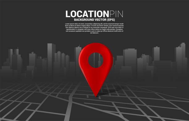 3D location pin marker on city road map. Concept for GPS navigation system infographic positioning stock illustrations