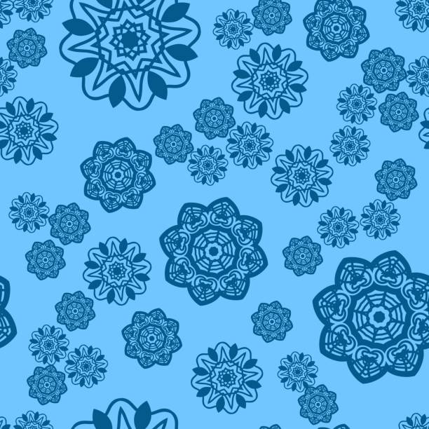 azure und blaue schneeflocke nahtlos verziert ornament - seamless pattern meteorology snowflake stock-grafiken, -clipart, -cartoons und -symbole