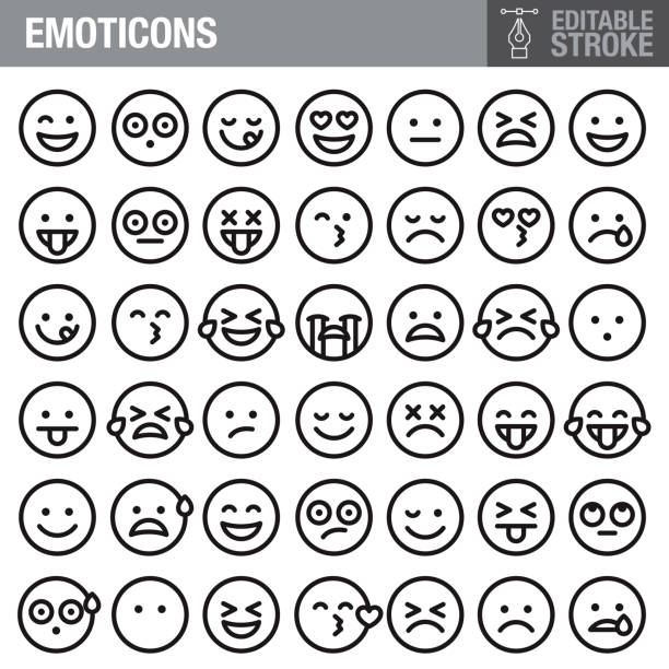 이모티콘 편집 가능한 스트로크 아이콘 세트 - sadness depression smiley face happiness stock illustrations